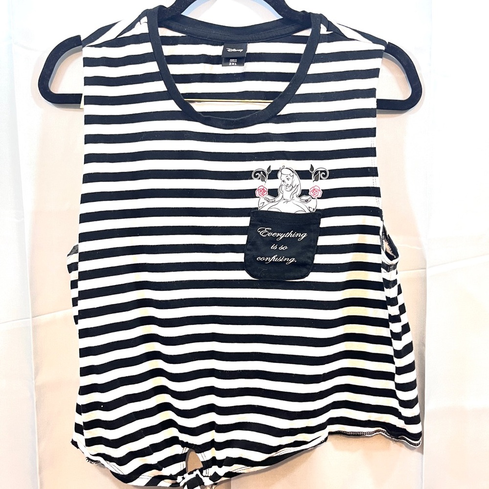 Disney White and Blue Sleeveless Muscle Tee with Tie Front